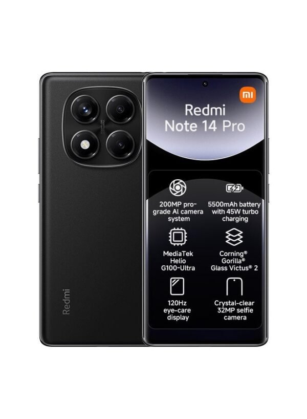 ريدمي نوت 14 برو 4G أسود منتصف الليل 8 جيجابايت را "Redmi Note 14 Pro 4G, Midnight Black, 8 GB RAM, 256 GB, Global Version."
